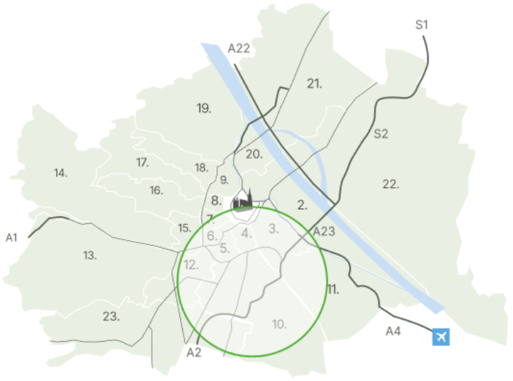 Wien Karte mit Fokus Wien Favoriten